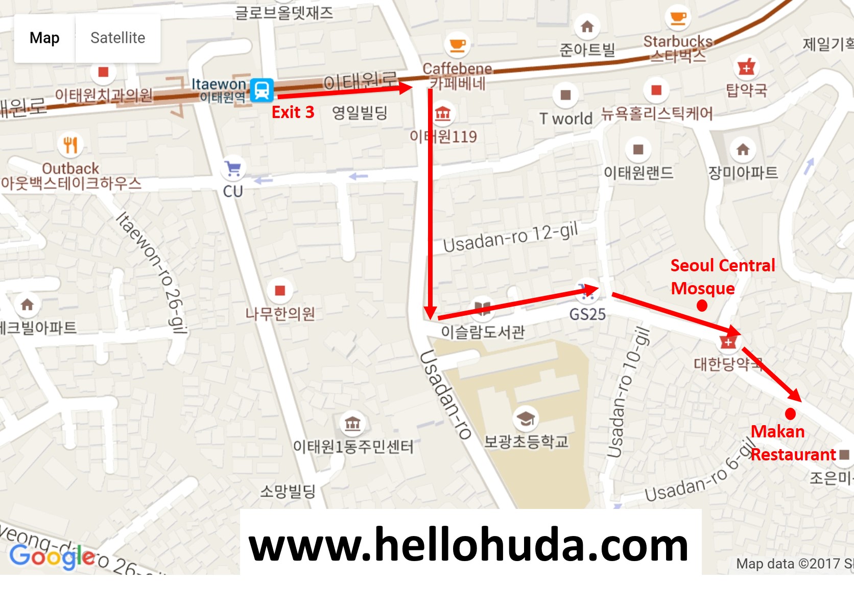 Direction to Makan Restaurant in Itaewon, Seoul (Korea)